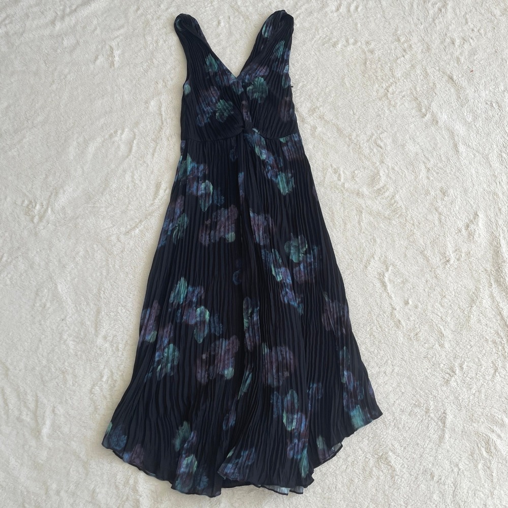 NWT Vince Painted Floral Twist Front Sleeveless Crinkle Dress Black Multi Size 0 - Picture 5 of 13